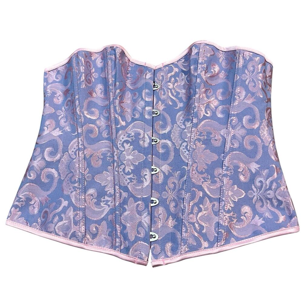 Strapless Jacquard Corset Top Large Blue Pink Regencycore Coquette Festival
